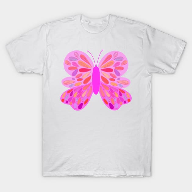 Multicolored pink and orange butterfly T-Shirt by elizabethsdoodles